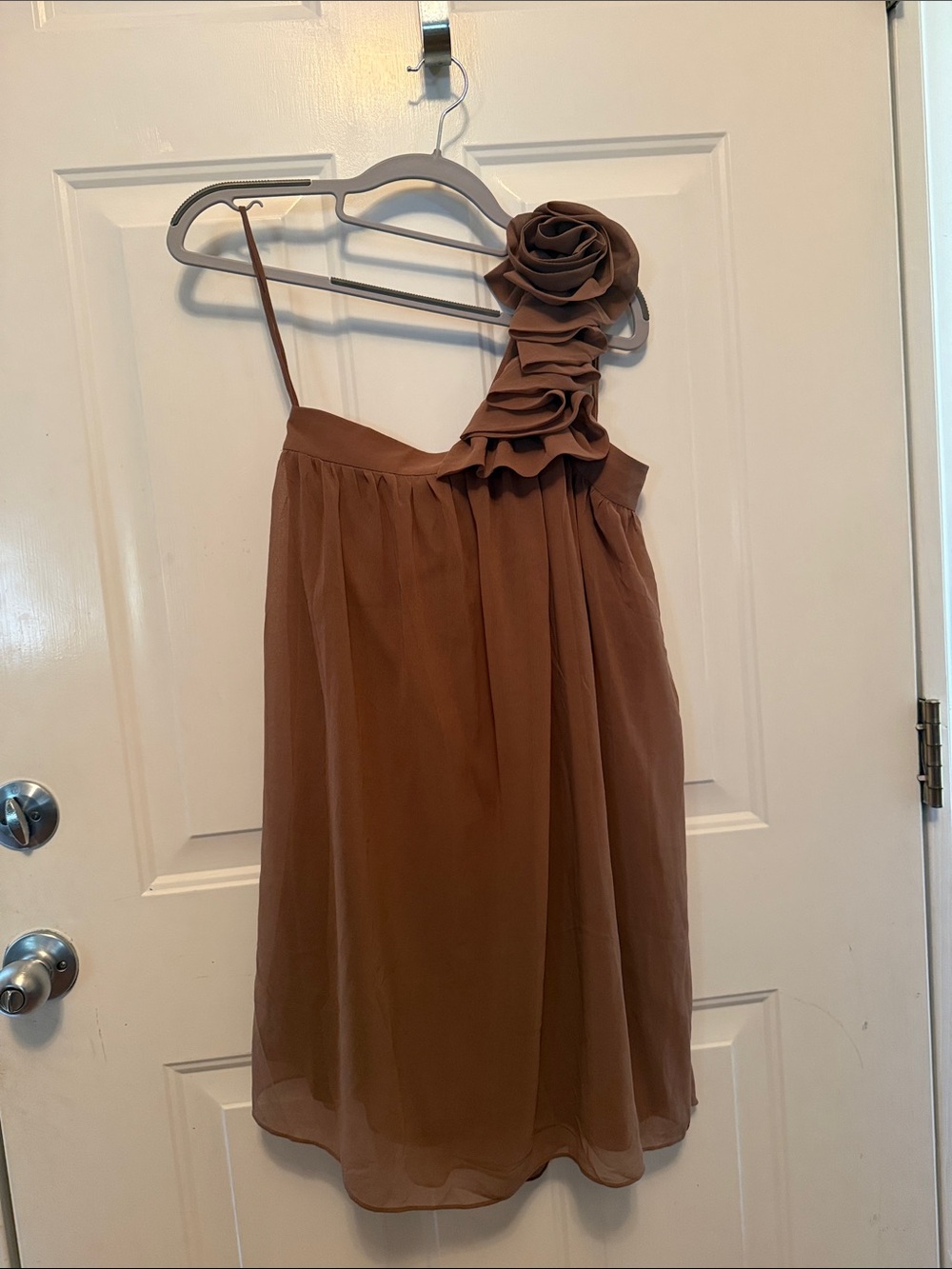 Alythea One-Shoulder Brown Floral Accent chiffon Dress small NWT